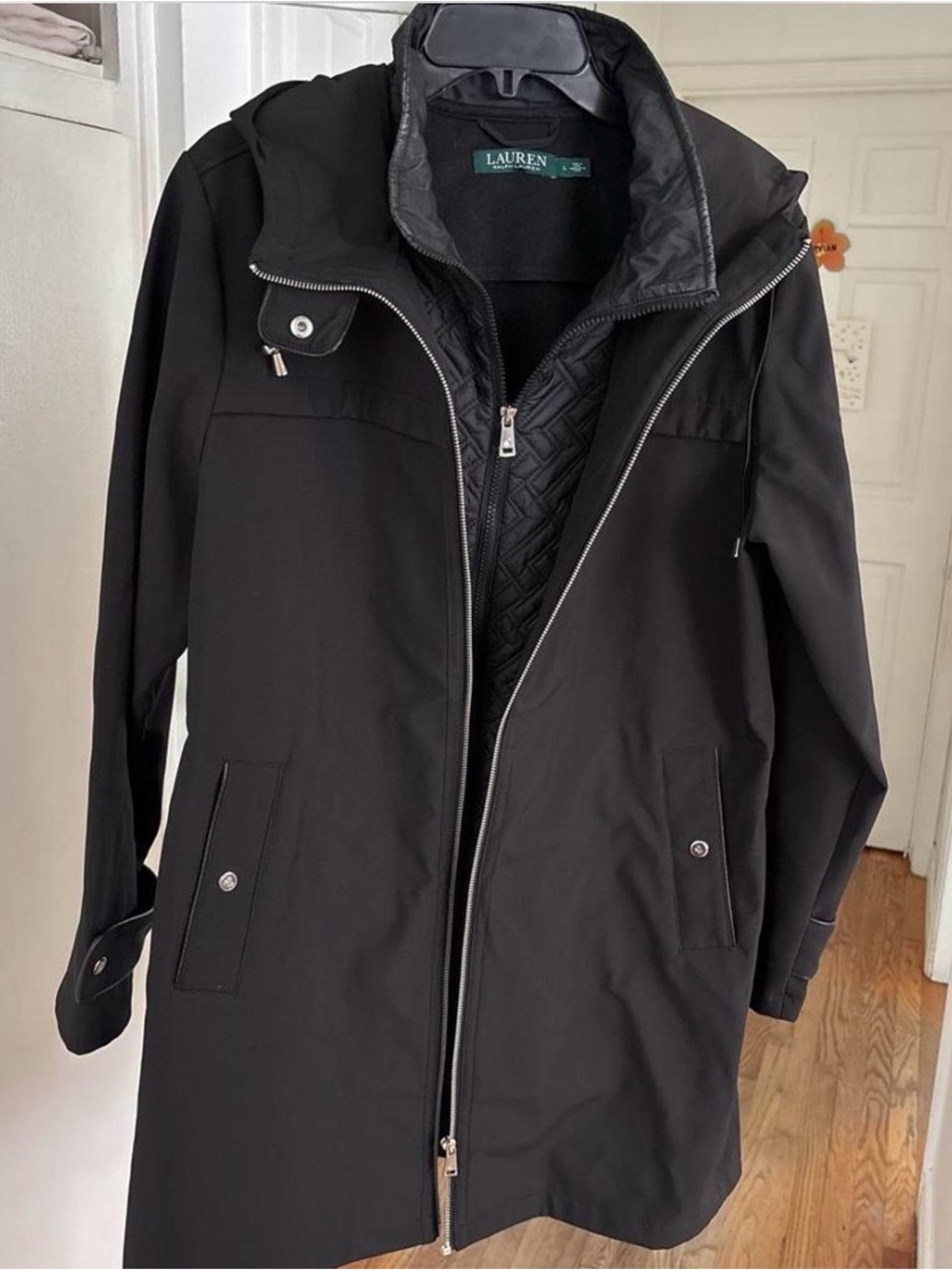 Ralph Lauren Black Women's Trench Coat with Quilted Inner Vest